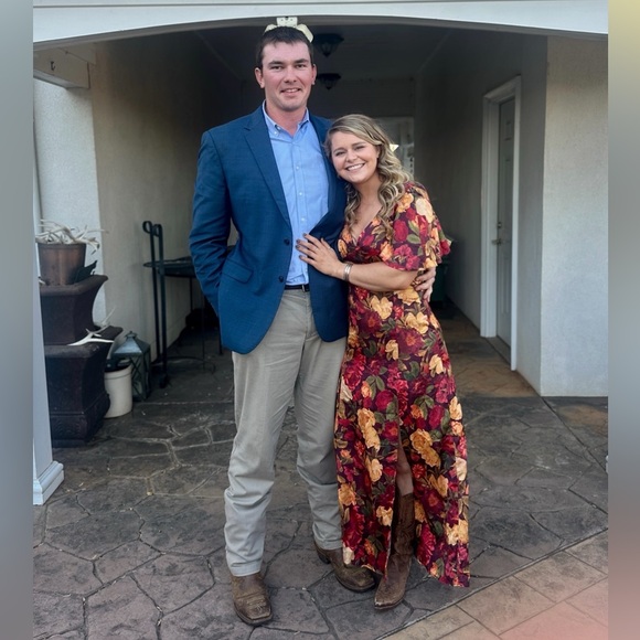 JO+CO Birdie Burgundy Floral Maxi Dress- medium - Picture 2 of 2